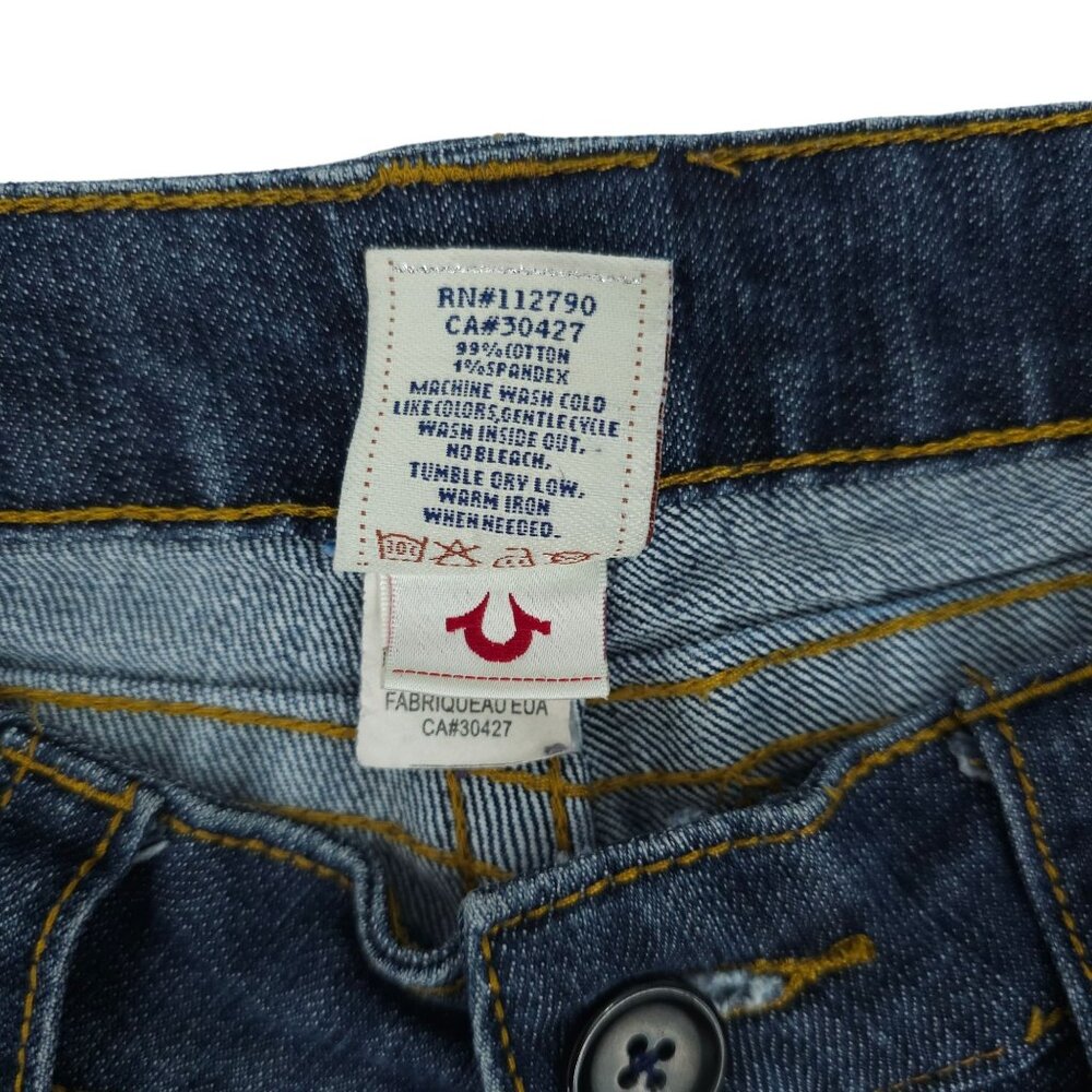 True Religion Bobby Jeans Straight Leg Low Rise Sz 30 Short DarkWash Stretch Y2K - Picture 5 of 14